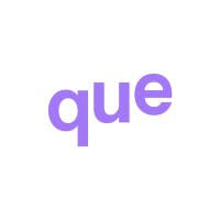 que spelled in purple letters.